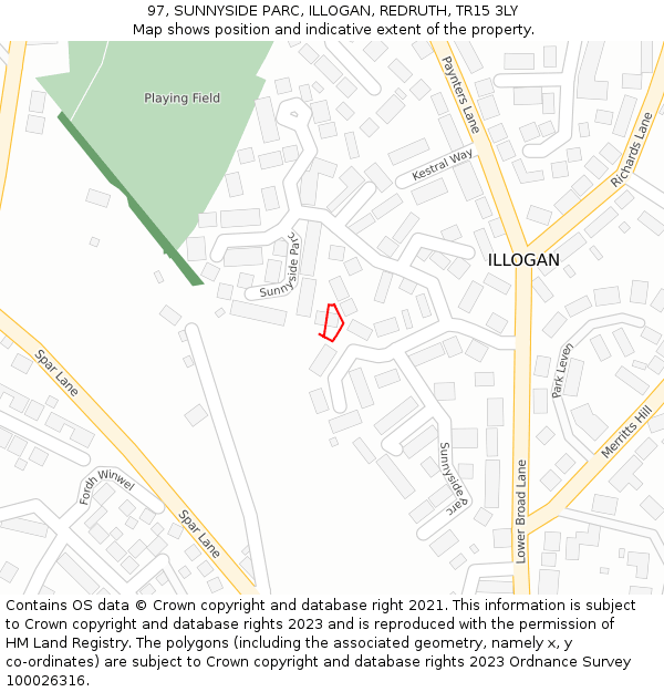 97, SUNNYSIDE PARC, ILLOGAN, REDRUTH, TR15 3LY: Location map and indicative extent of plot