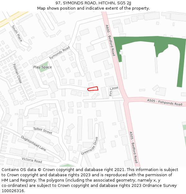 97, SYMONDS ROAD, HITCHIN, SG5 2JJ: Location map and indicative extent of plot
