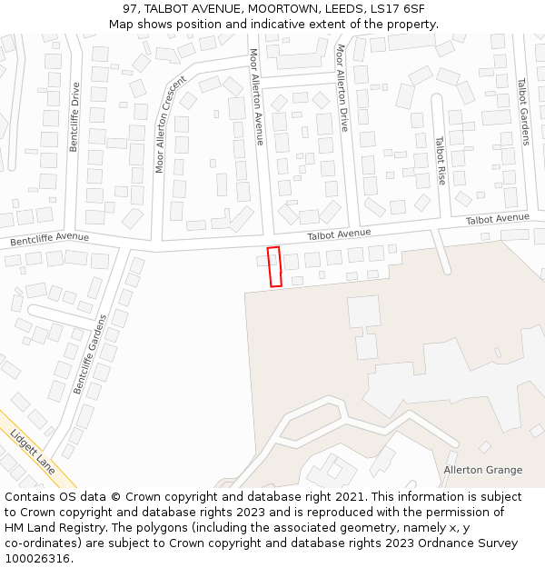 97, TALBOT AVENUE, MOORTOWN, LEEDS, LS17 6SF: Location map and indicative extent of plot