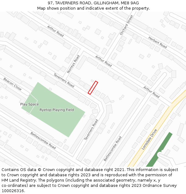 97, TAVERNERS ROAD, GILLINGHAM, ME8 9AG: Location map and indicative extent of plot