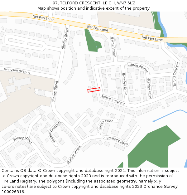 97, TELFORD CRESCENT, LEIGH, WN7 5LZ: Location map and indicative extent of plot