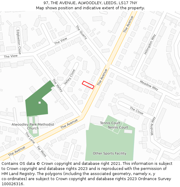 97, THE AVENUE, ALWOODLEY, LEEDS, LS17 7NY: Location map and indicative extent of plot