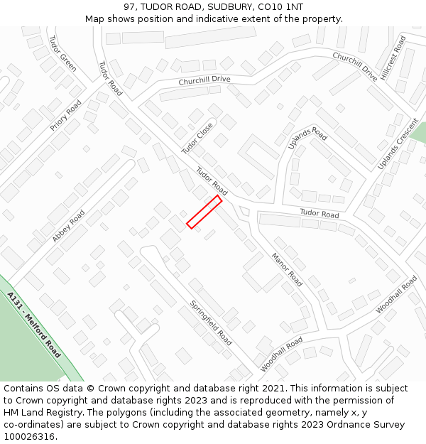 97, TUDOR ROAD, SUDBURY, CO10 1NT: Location map and indicative extent of plot
