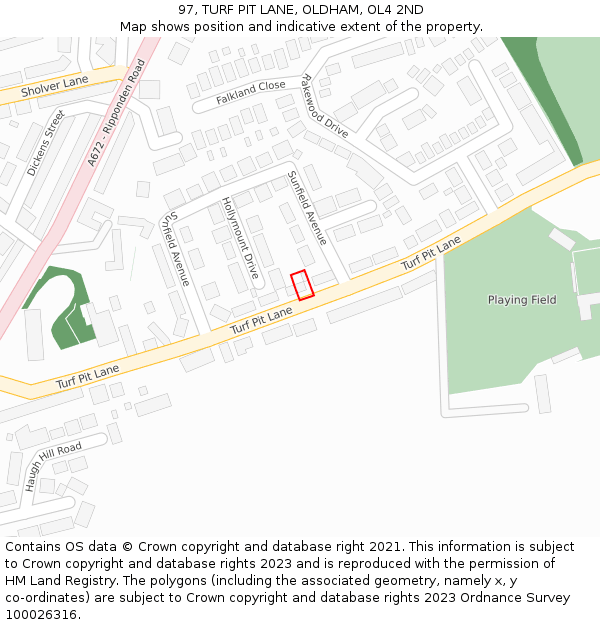 97, TURF PIT LANE, OLDHAM, OL4 2ND: Location map and indicative extent of plot