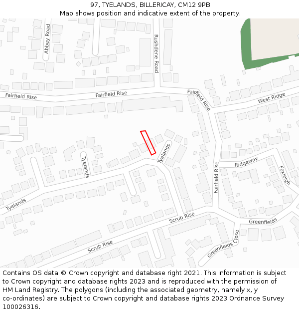97, TYELANDS, BILLERICAY, CM12 9PB: Location map and indicative extent of plot