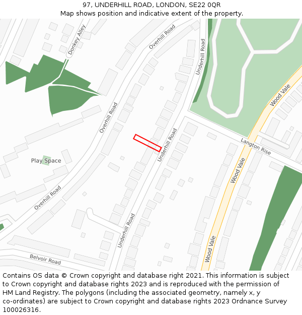 97, UNDERHILL ROAD, LONDON, SE22 0QR: Location map and indicative extent of plot