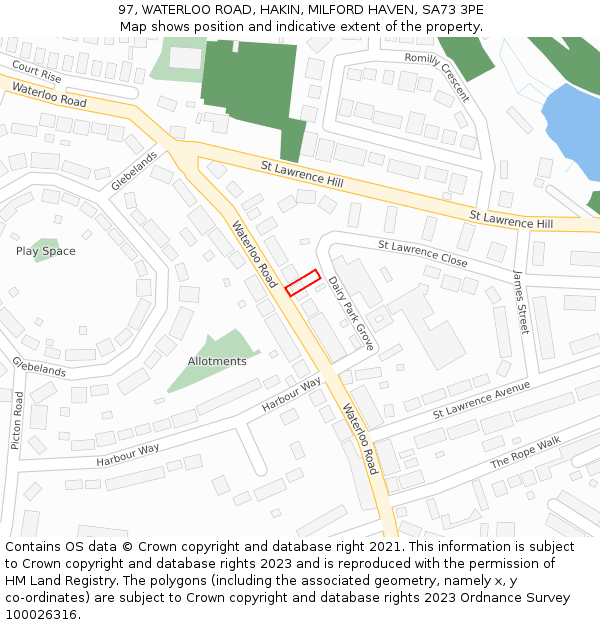 97, WATERLOO ROAD, HAKIN, MILFORD HAVEN, SA73 3PE: Location map and indicative extent of plot