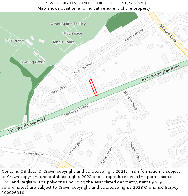 97, WERRINGTON ROAD, STOKE-ON-TRENT, ST2 9AQ: Location map and indicative extent of plot