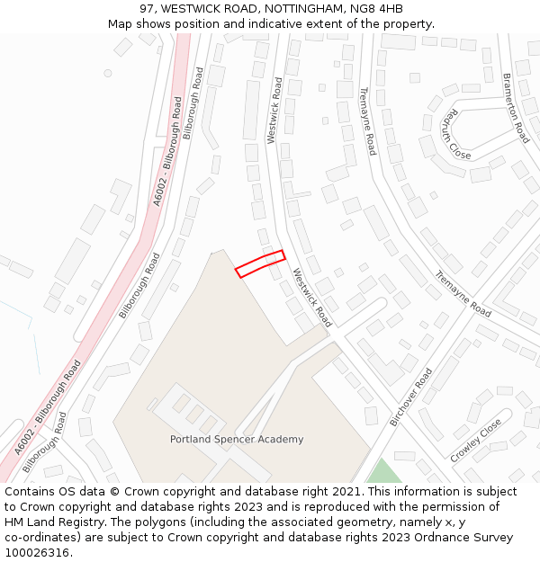 97, WESTWICK ROAD, NOTTINGHAM, NG8 4HB: Location map and indicative extent of plot