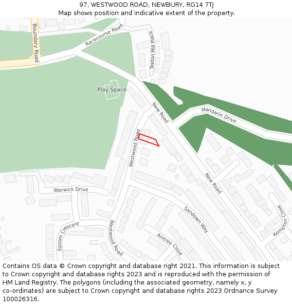 97, WESTWOOD ROAD, NEWBURY, RG14 7TJ: Location map and indicative extent of plot