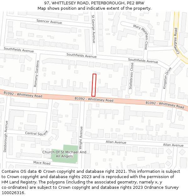 97, WHITTLESEY ROAD, PETERBOROUGH, PE2 8RW: Location map and indicative extent of plot