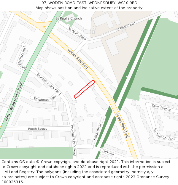 97, WODEN ROAD EAST, WEDNESBURY, WS10 9RD: Location map and indicative extent of plot
