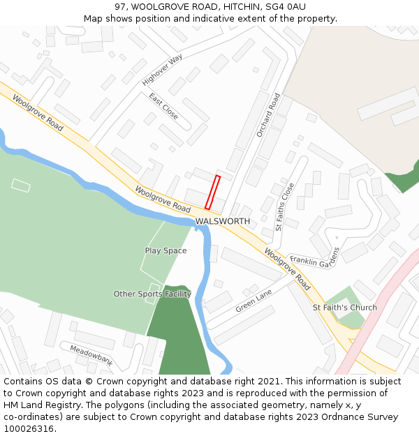 97, WOOLGROVE ROAD, HITCHIN, SG4 0AU: Location map and indicative extent of plot