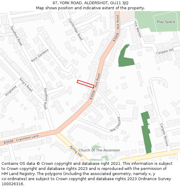 97, YORK ROAD, ALDERSHOT, GU11 3JQ: Location map and indicative extent of plot