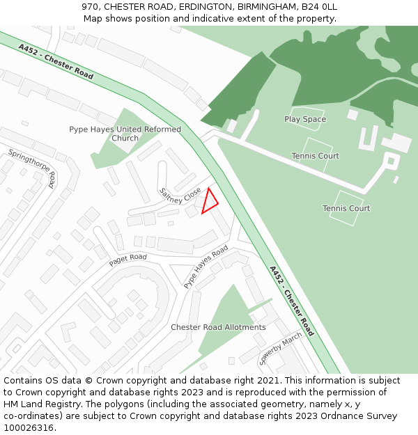 970, CHESTER ROAD, ERDINGTON, BIRMINGHAM, B24 0LL: Location map and indicative extent of plot