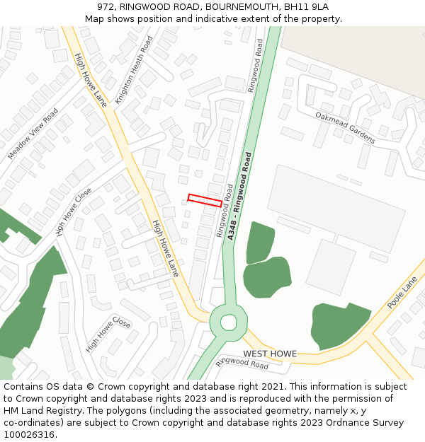 972, RINGWOOD ROAD, BOURNEMOUTH, BH11 9LA: Location map and indicative extent of plot