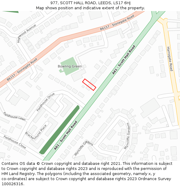 977, SCOTT HALL ROAD, LEEDS, LS17 6HJ: Location map and indicative extent of plot