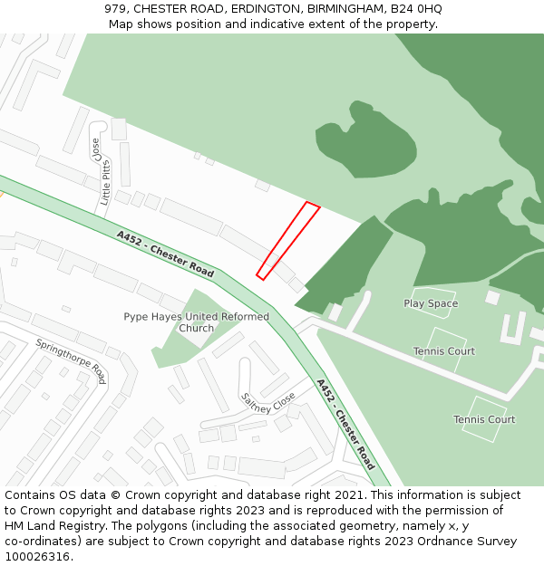 979, CHESTER ROAD, ERDINGTON, BIRMINGHAM, B24 0HQ: Location map and indicative extent of plot