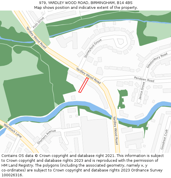 979, YARDLEY WOOD ROAD, BIRMINGHAM, B14 4BS: Location map and indicative extent of plot