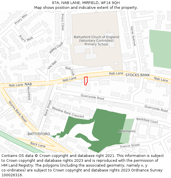 97A, NAB LANE, MIRFIELD, WF14 9QH: Location map and indicative extent of plot