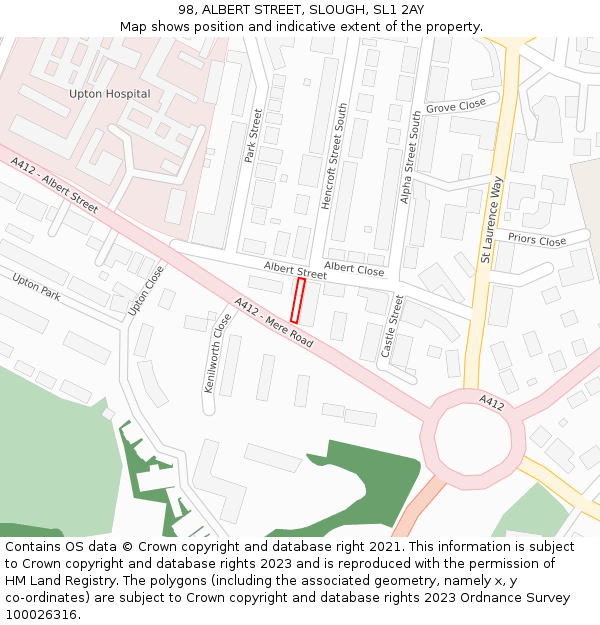 98, ALBERT STREET, SLOUGH, SL1 2AY: Location map and indicative extent of plot