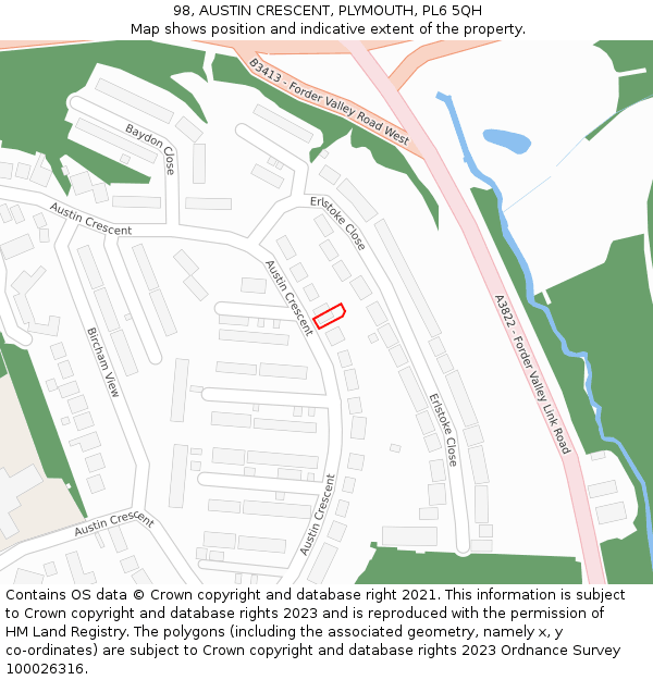98, AUSTIN CRESCENT, PLYMOUTH, PL6 5QH: Location map and indicative extent of plot