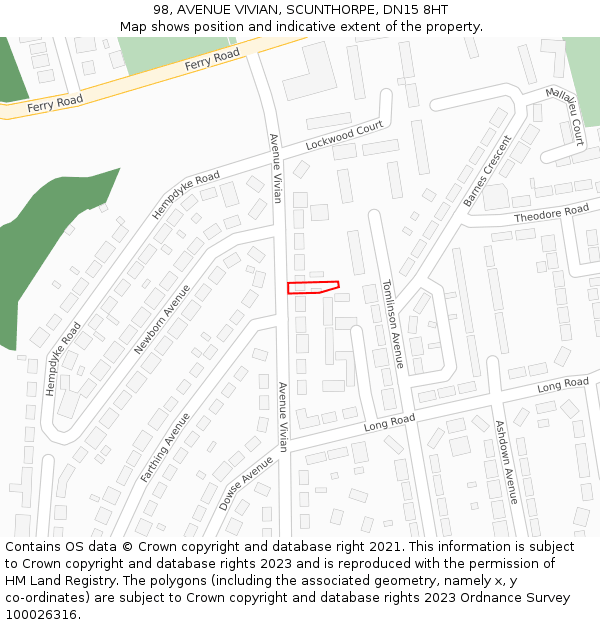 98, AVENUE VIVIAN, SCUNTHORPE, DN15 8HT: Location map and indicative extent of plot
