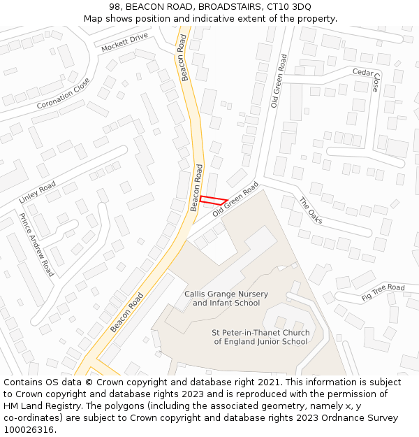 98, BEACON ROAD, BROADSTAIRS, CT10 3DQ: Location map and indicative extent of plot