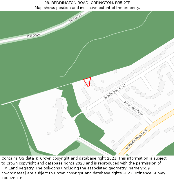 98, BEDDINGTON ROAD, ORPINGTON, BR5 2TE: Location map and indicative extent of plot