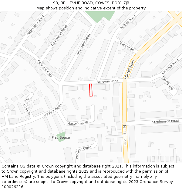 98, BELLEVUE ROAD, COWES, PO31 7JR: Location map and indicative extent of plot
