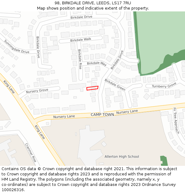 98, BIRKDALE DRIVE, LEEDS, LS17 7RU: Location map and indicative extent of plot