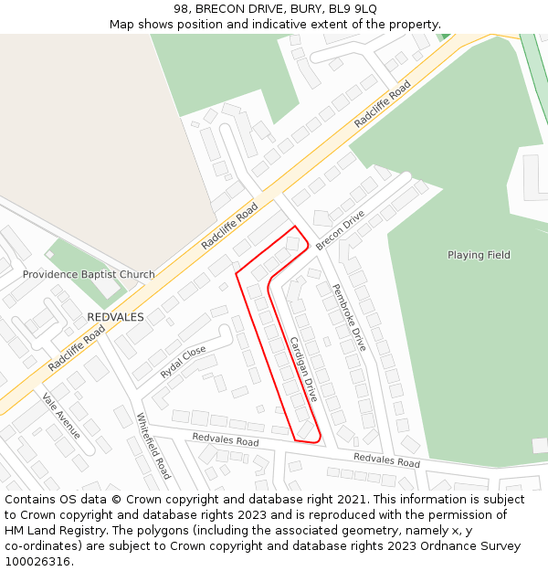 98, BRECON DRIVE, BURY, BL9 9LQ: Location map and indicative extent of plot