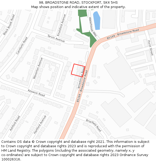 98, BROADSTONE ROAD, STOCKPORT, SK4 5HS: Location map and indicative extent of plot