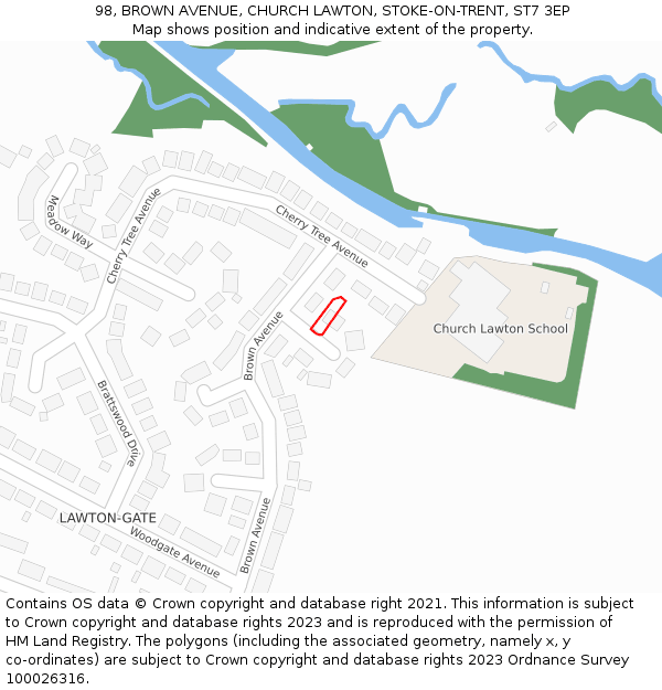 98, BROWN AVENUE, CHURCH LAWTON, STOKE-ON-TRENT, ST7 3EP: Location map and indicative extent of plot