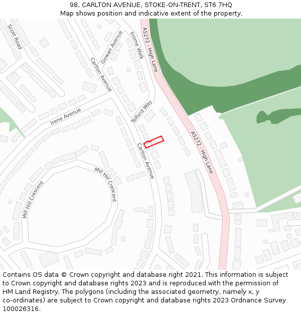 98, CARLTON AVENUE, STOKE-ON-TRENT, ST6 7HQ: Location map and indicative extent of plot