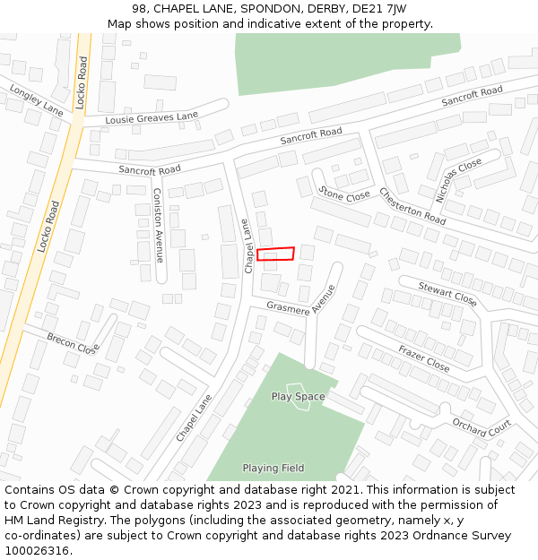 98, CHAPEL LANE, SPONDON, DERBY, DE21 7JW: Location map and indicative extent of plot