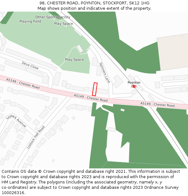 98, CHESTER ROAD, POYNTON, STOCKPORT, SK12 1HG: Location map and indicative extent of plot