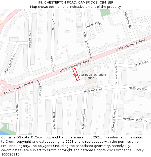 98, CHESTERTON ROAD, CAMBRIDGE, CB4 1ER: Location map and indicative extent of plot