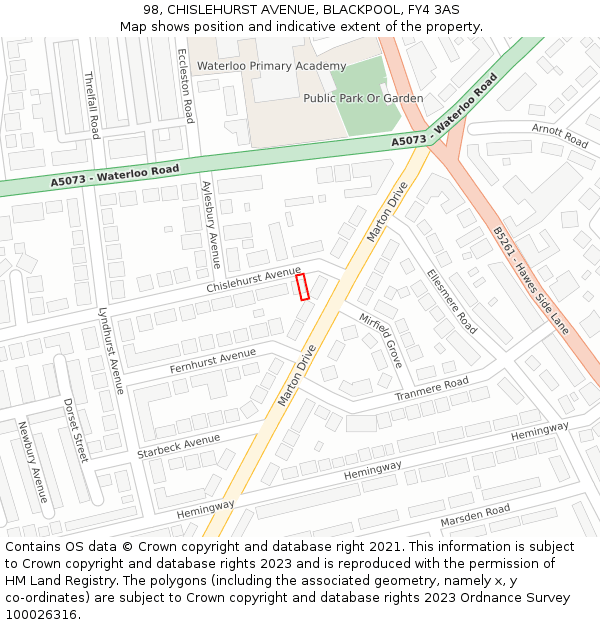 98, CHISLEHURST AVENUE, BLACKPOOL, FY4 3AS: Location map and indicative extent of plot