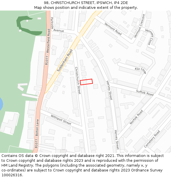 98, CHRISTCHURCH STREET, IPSWICH, IP4 2DE: Location map and indicative extent of plot
