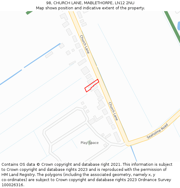 98, CHURCH LANE, MABLETHORPE, LN12 2NU: Location map and indicative extent of plot