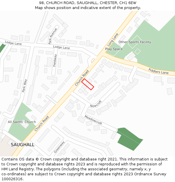 98, CHURCH ROAD, SAUGHALL, CHESTER, CH1 6EW: Location map and indicative extent of plot