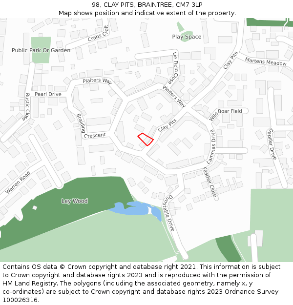 98, CLAY PITS, BRAINTREE, CM7 3LP: Location map and indicative extent of plot