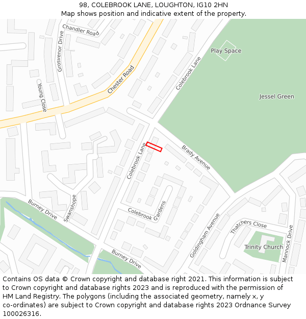 98, COLEBROOK LANE, LOUGHTON, IG10 2HN: Location map and indicative extent of plot