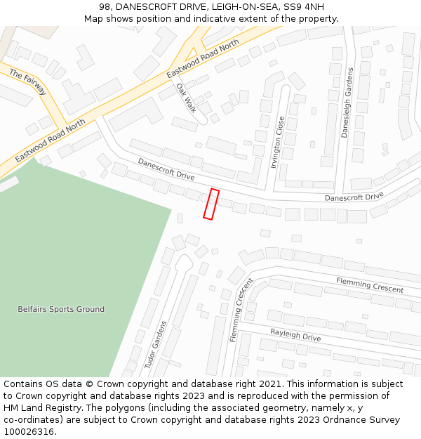 98, DANESCROFT DRIVE, LEIGH-ON-SEA, SS9 4NH: Location map and indicative extent of plot