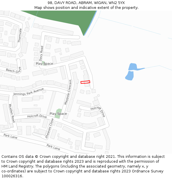 98, DAVY ROAD, ABRAM, WIGAN, WN2 5YX: Location map and indicative extent of plot