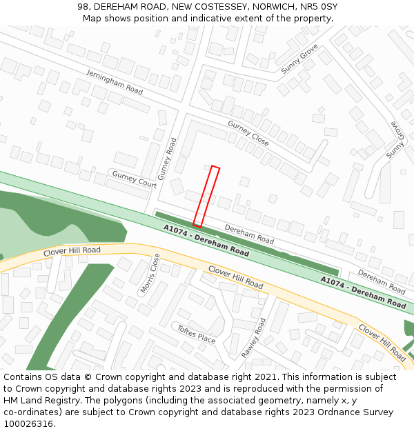 98, DEREHAM ROAD, NEW COSTESSEY, NORWICH, NR5 0SY: Location map and indicative extent of plot
