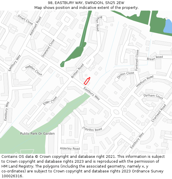 98, EASTBURY WAY, SWINDON, SN25 2EW: Location map and indicative extent of plot