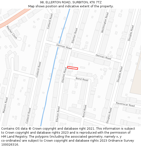 98, ELLERTON ROAD, SURBITON, KT6 7TZ: Location map and indicative extent of plot