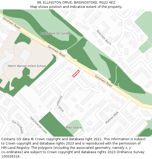 98, ELLINGTON DRIVE, BASINGSTOKE, RG22 4EZ: Location map and indicative extent of plot